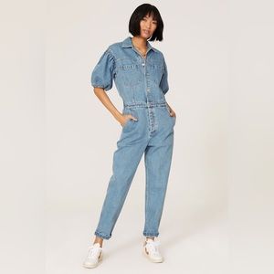 NWT Scotch & Soda Balloon Sleeve Straight Leg Denim Jumpsuit Washed Indigo sz S